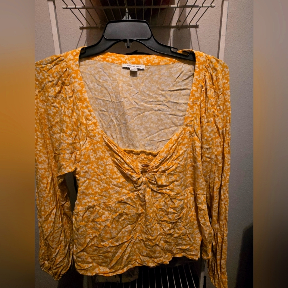 Women's American Eagle Yellow Ring Front Babydoll Top (Size XL)